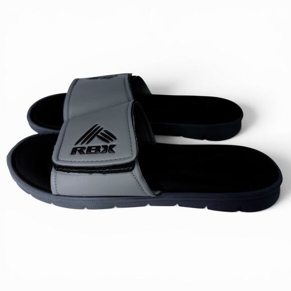 RBX Shoes - RBX Slide Sandals Gray Black Adjustable Hook & Loop Comfort Sz 9 Cushioned Foam